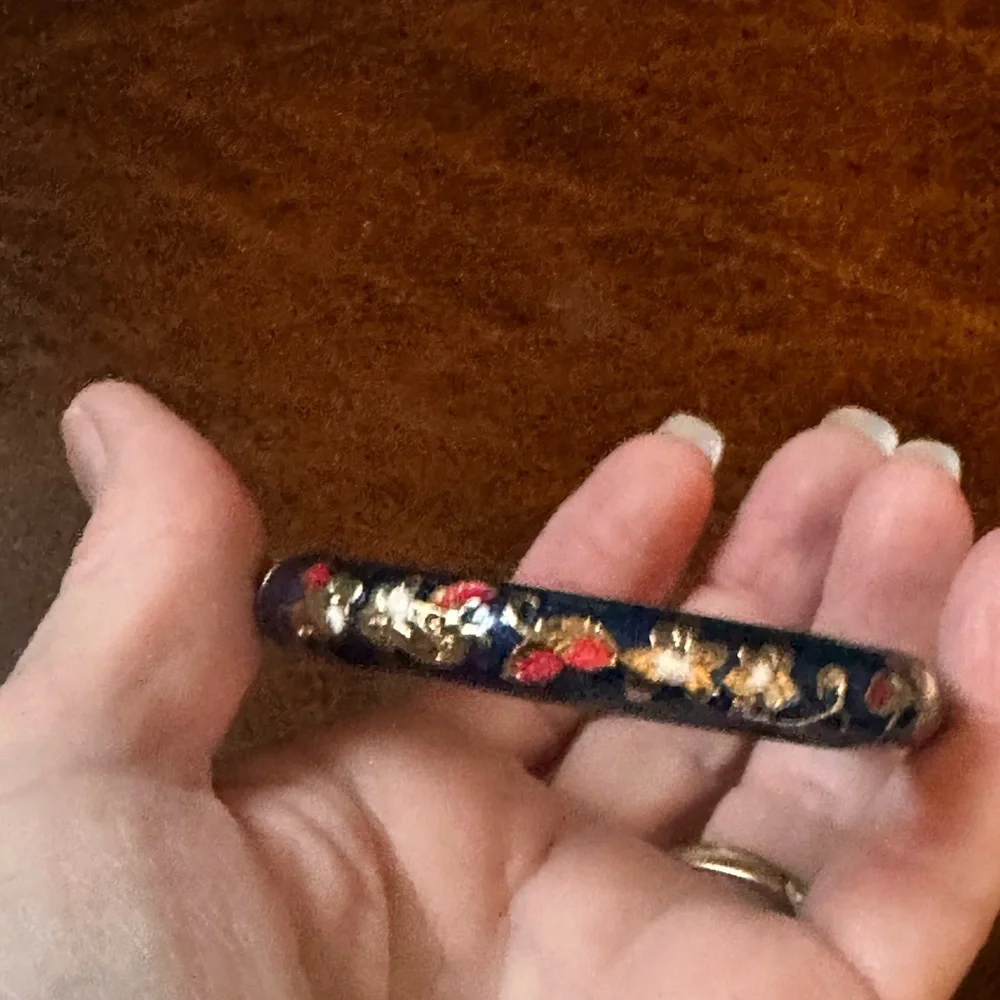 Blue and Silver Floral bangle Bracelet